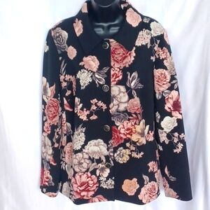 Dennis by Dennis Basso Floral Jacquard Brocade Cropped Sleeve Jacket Blazer 16